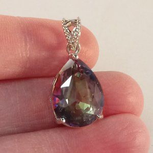 18K White Gold Filled Purple Mystic Rainbow Pear Diamond Zircon Pendant 16mm